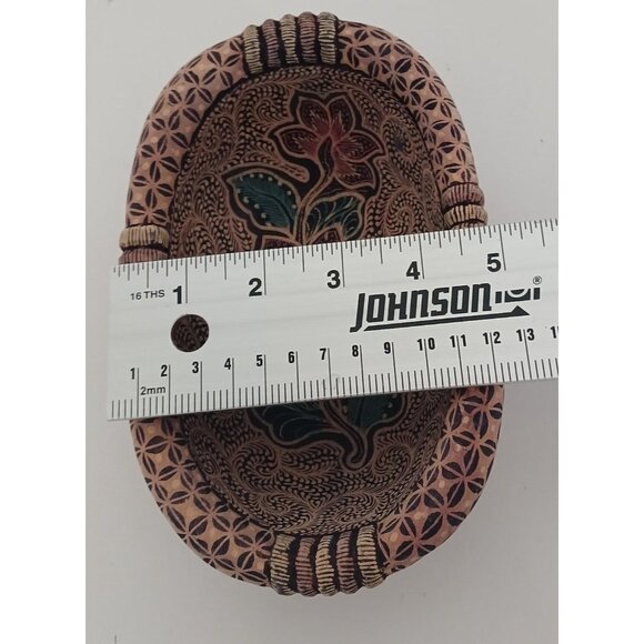Beautiful Hand Carved Wooden Rustic Bohemian Bowl Flowers RARE Unmarked - Picture 6 of 10